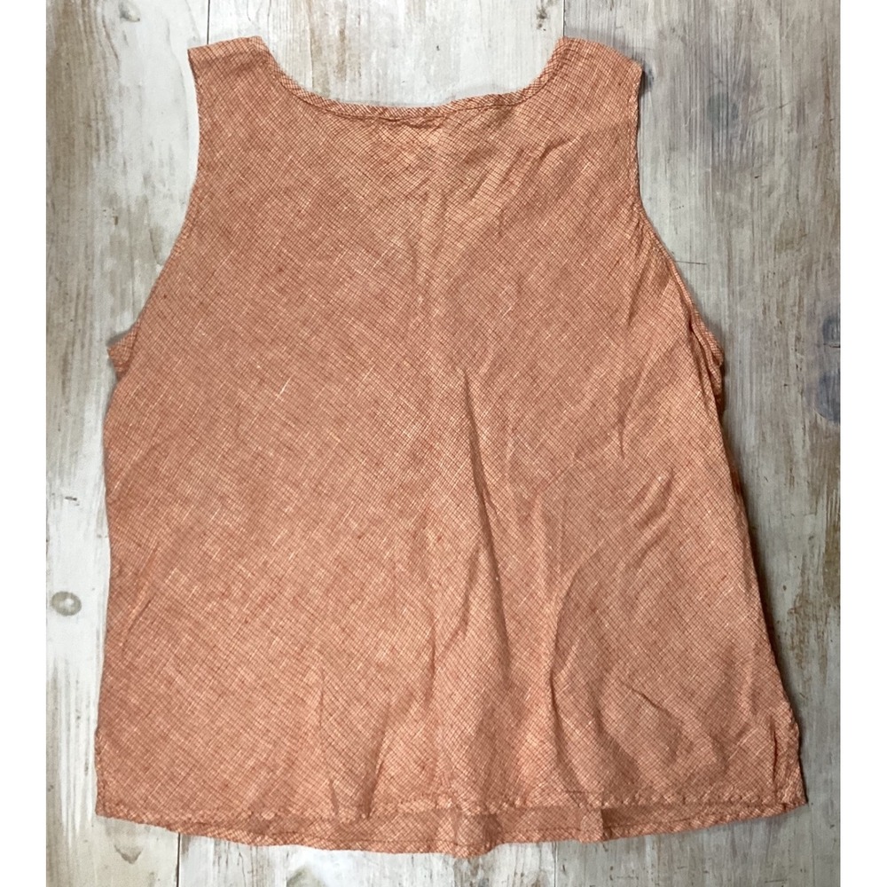 FLAX Linen 2 Piece Shirt and Tank Top Orange Grid Plaid Womens Large Minimalist - Picture 6 of 9
